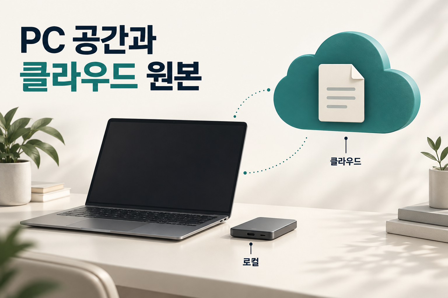 노트북의 로컬 저장공간과 클라우드 원본을 구분한 개념 이미지